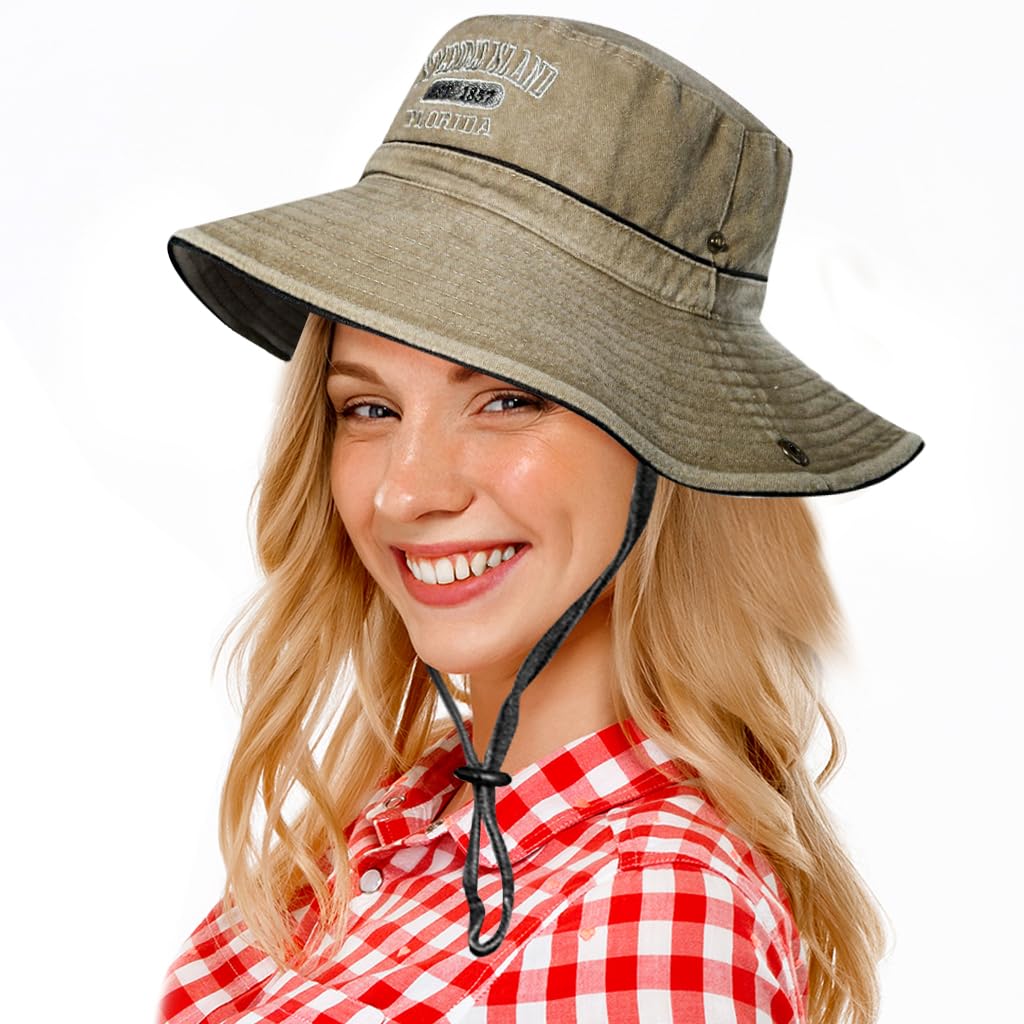 PALAY Bucket Hat for Women Summer Sun Hats for Women Men, Fashion Wide Brim Bucket Hats with Adjustable Windproof Chin Strap, Cotton Women Hat for Hiking, Fishing, Camping Khaki PALAY Bucket Hat for Women Summer Sun Hats for Women Men, Fashion Wide Brim Bucket Hats with Adjustable Windproof Chin Strap, Cotton Women Hat for Hiking, Fishing, Camping Khaki